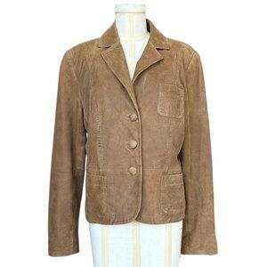 INC International Concepts Soft Suede Leather Blazer Jacket Tan Brown Size Large